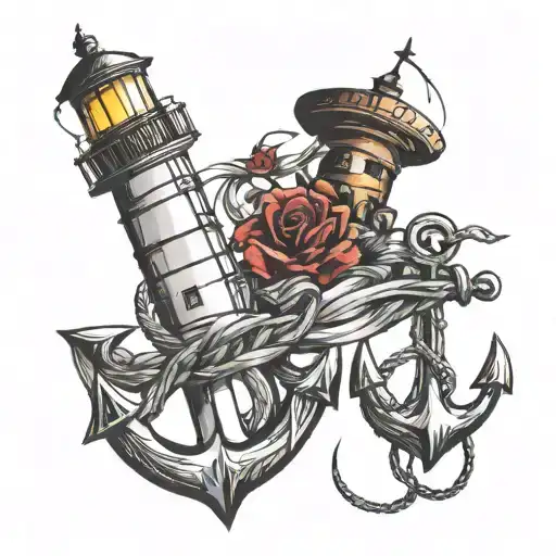 lighthouse and anchor intertwined tattoo design idea