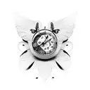 Butterfly, rose, clock, nature tattoo design idea
