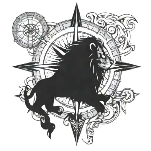 compass lion tattoo design idea