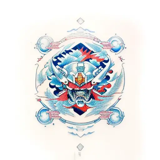 Gundam with Kanagawa wavea tattoo design idea