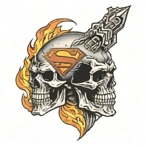 superman arm skull flames left arm tattoo design idea