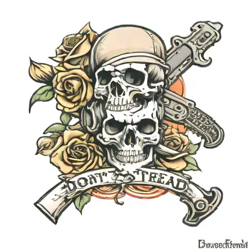dont tread on me skulls, guns, roses blooming tattoo design idea