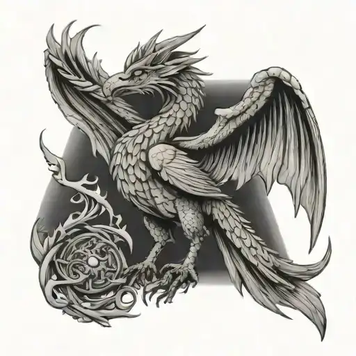 liver bird dragon wrapped tattoo design idea