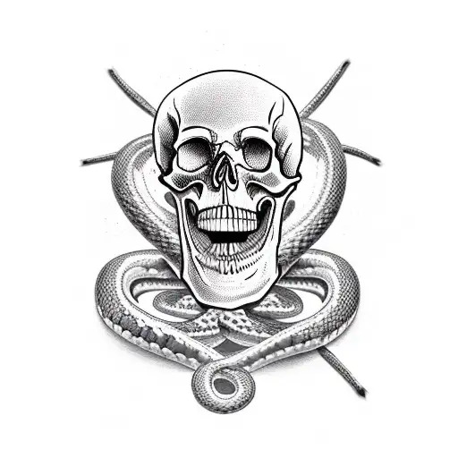 Skull whit snake tattoo design idea