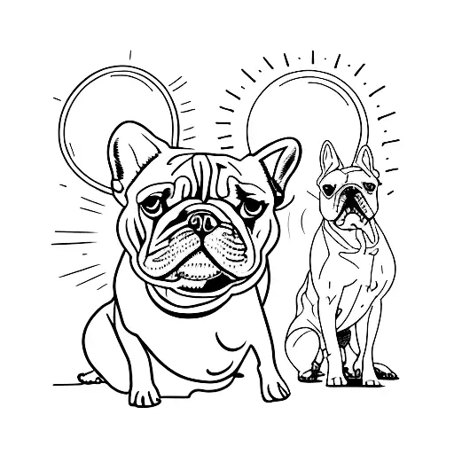 sun and french bulldog tattoo design idea