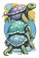 The world turtle (Flat earth on the back of elephants standing on a turtle), watercolor and done in comic book style tattoo design idea