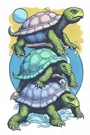 The world turtle (Flat earth on the back of elephants standing on a turtle), watercolor and done in comic book style tattoo design idea