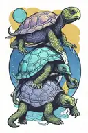 The world turtle (Flat earth on the back of elephants standing on a turtle), watercolor and done in comic book style tattoo design idea
