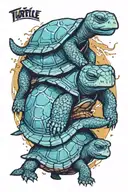 The world turtle (Flat earth on the back of elephants standing on a turtle), watercolor and done in comic book style tattoo design idea