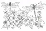 berries, dragonfly, floral tattoo design idea