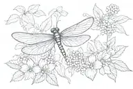 berries, dragonfly, floral tattoo design idea