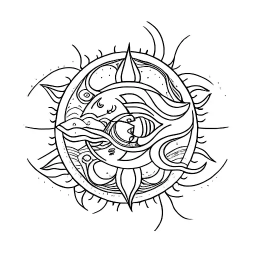A minimalist tattoo of a yoga pose with the sun and moon intertwined, representing your favorite things and the balance in your life tattoo design idea
