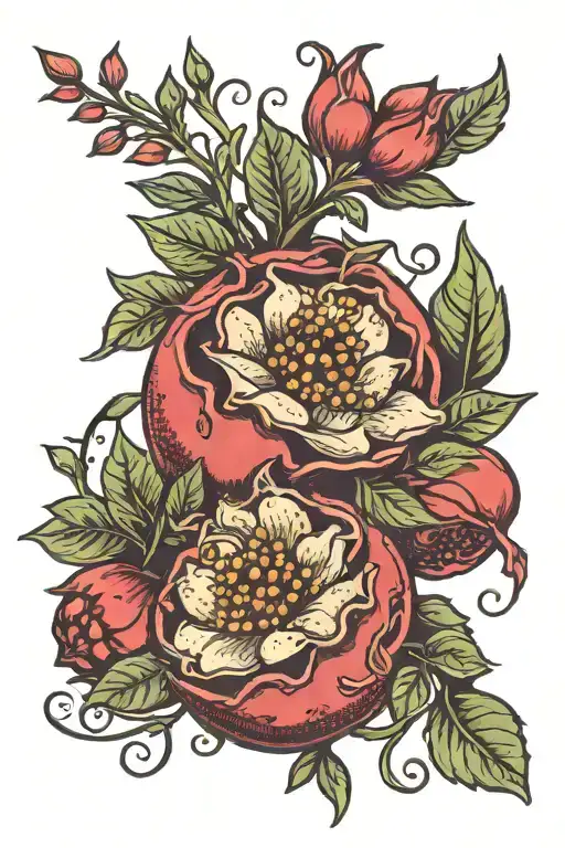 flowers with pomegranate branch intertwined tattoo design idea