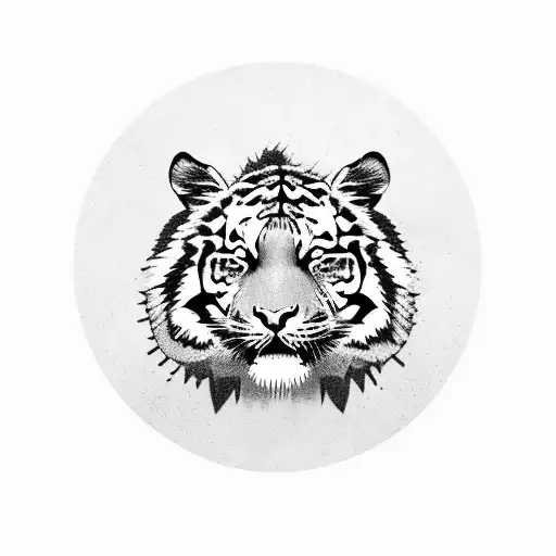 tiger full body walking around a circle with a lion full body tattoo design idea