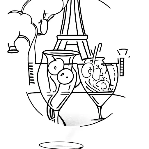 Bartender pouring drinks in front of the Eiffel Tower tattoo design idea