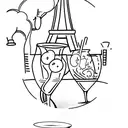 Bartender pouring drinks in front of the Eiffel Tower tattoo design idea