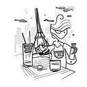 Bartender pouring drinks in front of the Eiffel Tower tattoo design idea