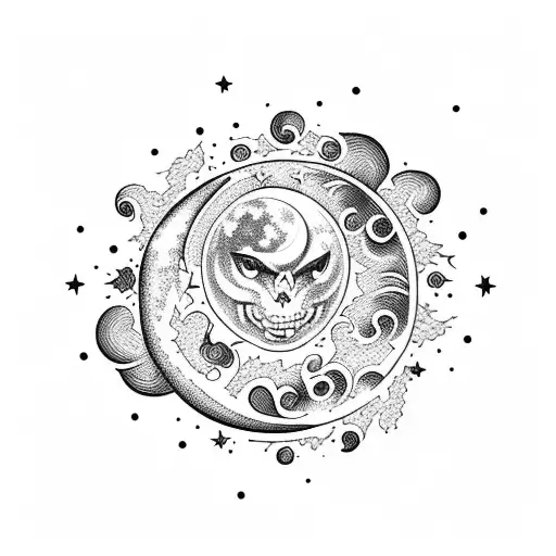 moon on fire and shining star tattoo design idea