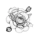 ranunculus flower surrounded by azalea flowers and tulip flowers  tattoo design idea
