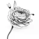 ranunculus flower surrounded by azalea flowers and tulip flowers  tattoo design idea