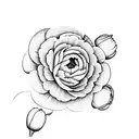 ranunculus flower surrounded by azalea flowers and tulip flowers  tattoo design idea