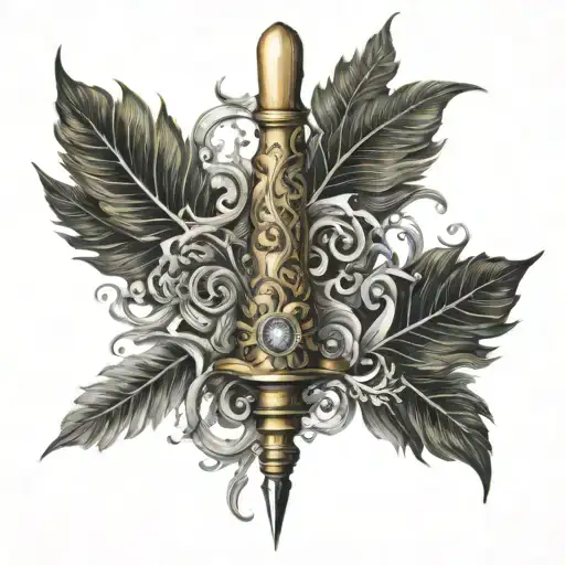 parchemin stylo plume sablier tattoo design idea