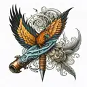 parchemin stylo plume sablier tattoo design idea