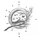 half moon made of branches below half sun growing into tree tattoo design idea