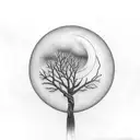 half moon made of branches below half sun growing into tree tattoo design idea