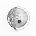 half moon made of branches below half sun growing into tree tattoo design idea