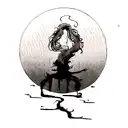 A surreal composition combining elements from Jujutsu Kaisen, such as cursed spirits and talismans, in a black-grey style tattoo design idea