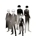 A surreal composition combining elements from Jujutsu Kaisen, such as cursed spirits and talismans, in a black-grey style tattoo design idea