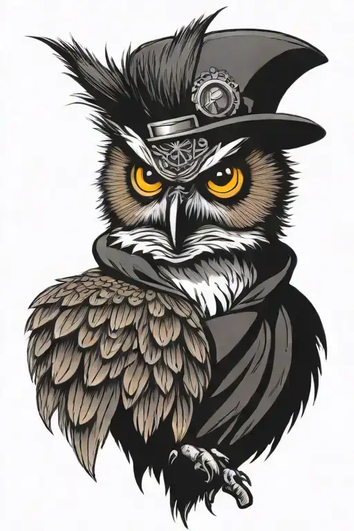 owl perched with a mohawk hairstyle tattoo design idea