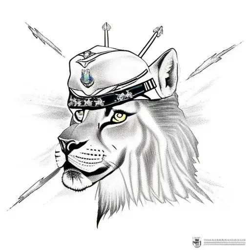 A fierce and powerful representation of Shango in a military uniform, with lightning bolts surrounding him tattoo design idea