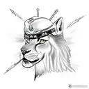 A fierce and powerful representation of Shango in a military uniform, with lightning bolts surrounding him tattoo design idea