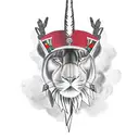 A fierce and powerful representation of Shango in a military uniform, with lightning bolts surrounding him tattoo design idea