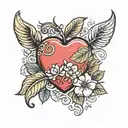 name: 'Apple May Estacio' with heart  tattoo design idea