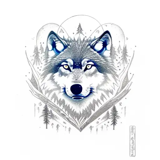 dark forest theme, wolf, text "non timeo umbras" in medieval letters tattoo design idea