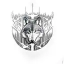 dark forest theme, wolf, text "non timeo umbras" in medieval letters tattoo design idea
