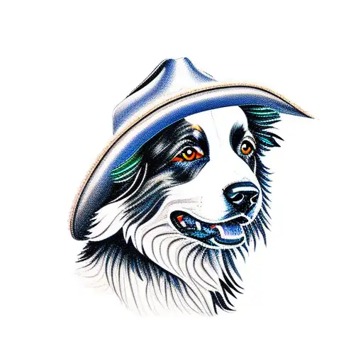 Border Collie wearing Cowboy hat tattoo design idea
