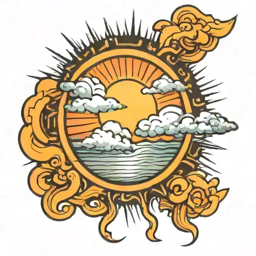 Sun rays through clouds tattoo design idea