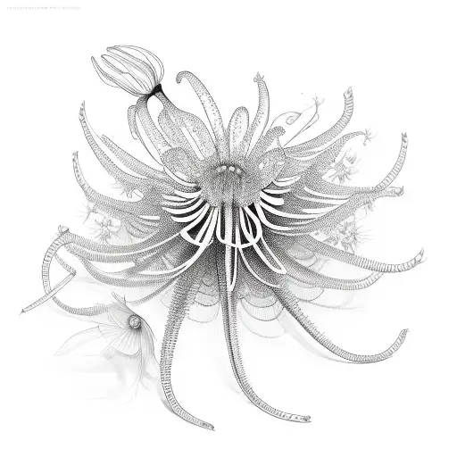 centipede around spider lily flowers  tattoo design idea