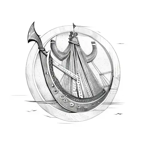 viking long ship with odin, thor and loki at the front tattoo design idea