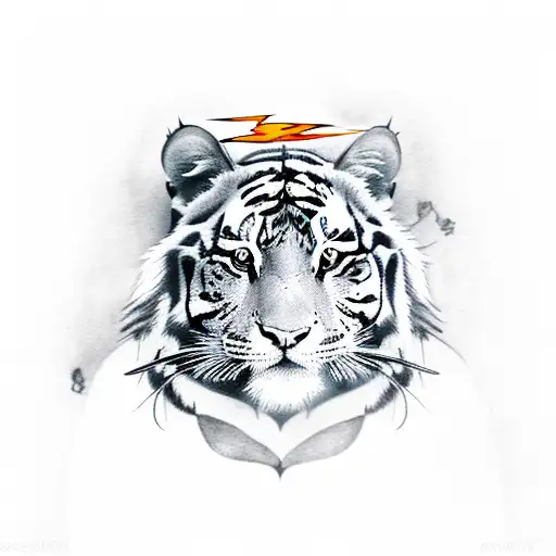 black tiger orange eyes lightning tattoo design idea