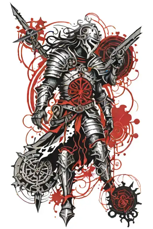Knight Templar and Medusa and Gothic decor tattoo design idea