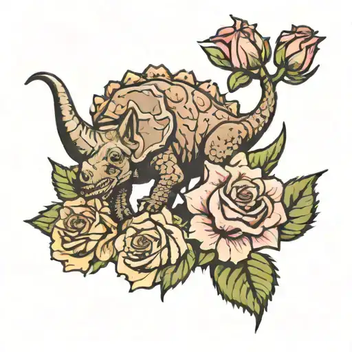 Triceratops roses growing tattoo design idea
