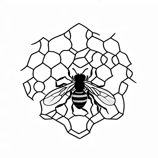 bee emoji in a honeycomb shape tattoo design idea