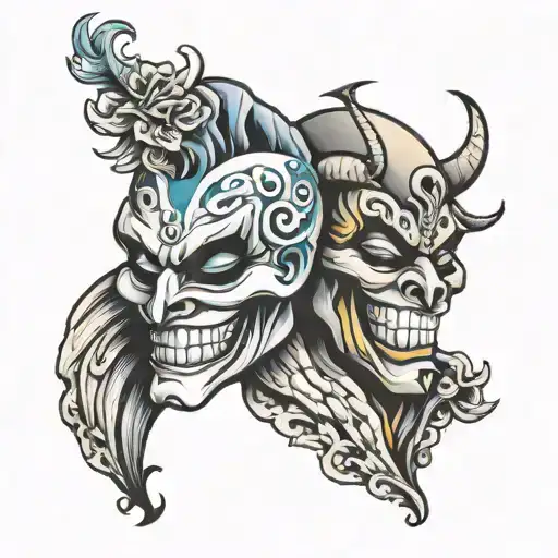 smile now cry later mask tattoo design idea
