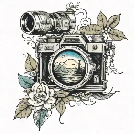 camera and nature scene tattoo design idea