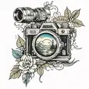 camera and nature scene tattoo design idea